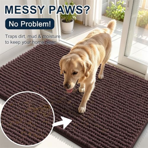 Smiry Dog Door Mat for Muddy Paws 36x24, Ultra Absorbent Chenille Doormat - Image 5