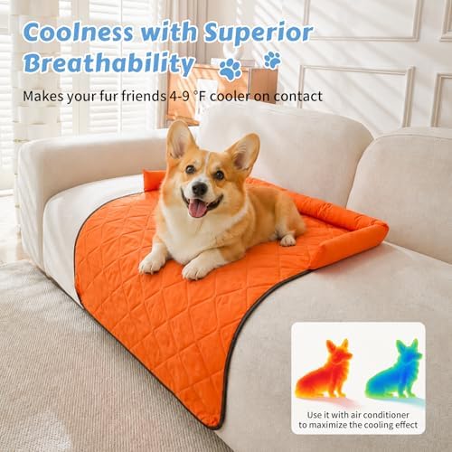 Cooling Dog Bed Mats with Neck & Head Support, 35.43 x31.5 inch Orange - Image 3