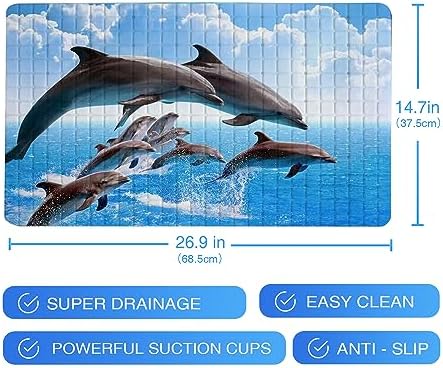 Dolphins Bathtub Mat Non Slip for Kids Cute Dolphins Bath mat 15"x27", Jumping - Image 7