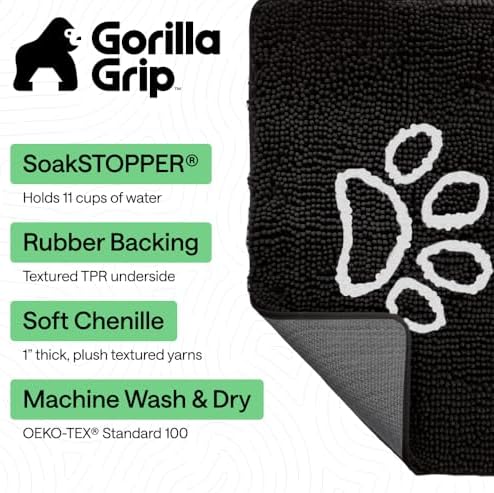 GORILLA GRIP SoakSTOPPER Dog Door Mat, Machine Wash Dry, 30x20 Black White - Image 3