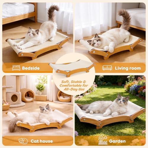 Sisal Cat Scratcher Bed for Indoor Cats, 26.3in Solid Beech Wood Frame - Image 7