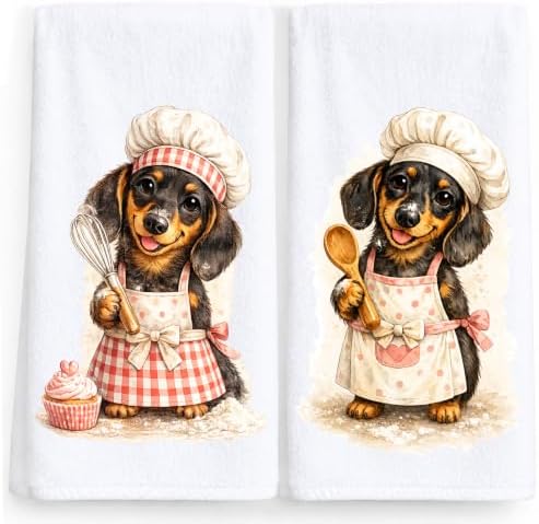 2 Pack Funny Dog Kitchen Towels, Cake-Baking Decorative Dish Towel Set by Z-synka