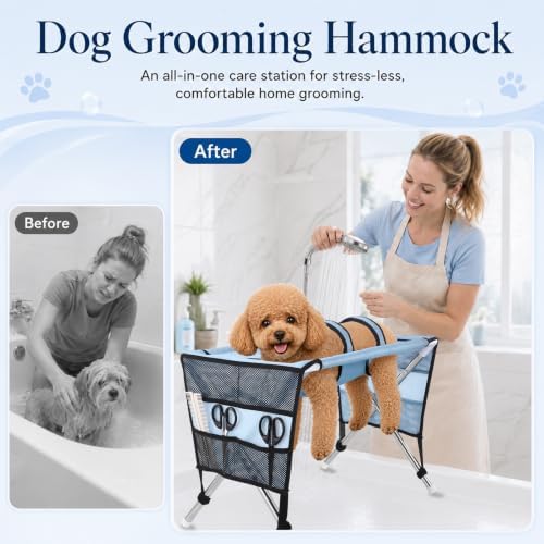 Dog Grooming Hammock, Foldable Pet Table w/ Stainless Steel Stand & Mesh - Image 2