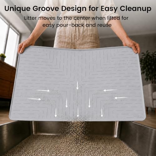 OHMO Large Cat Litter Mat, 31.5x23.6 Silicone Trapping Mat Ash Grey - Image 4
