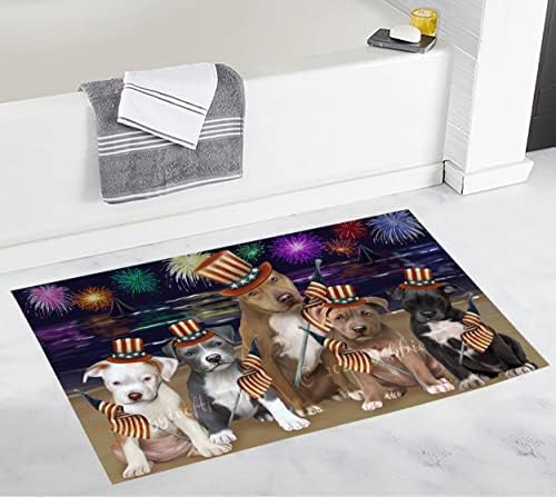 4th of July Independence Day Pitbull Dogs Bath Mat- Anti-Slip Pet Bath Mat by DoggieoftheDay