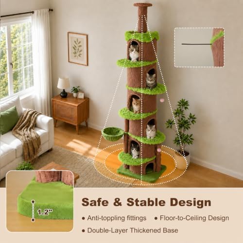 MUTTROS Magic Forest Floor-to-Ceiling Cat Tree, Adjustable 96.8"-116.5" - Image 4