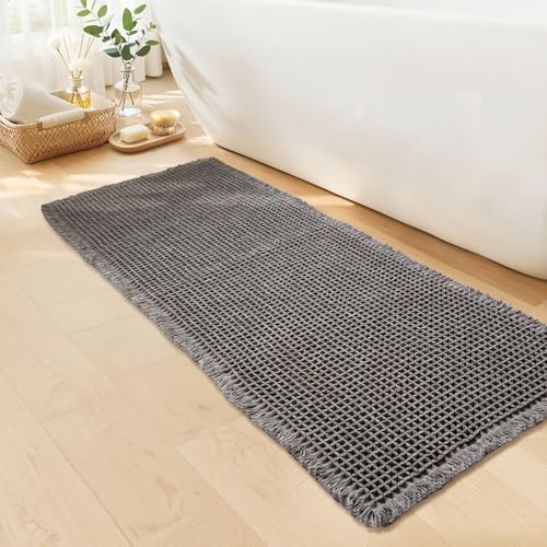 Long Bath Mat, Waffle Bathroom Runner Rug Non Slip Washable, 24 x 72 by GRLYUH