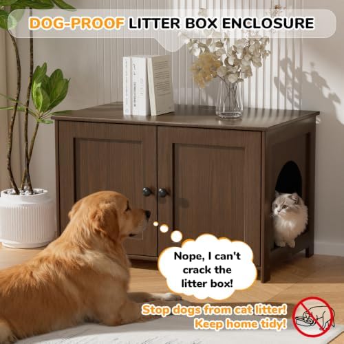 Cat Litter Box Enclosure Furniture Dog Proof, Hidden Kitty Washroom Cabinet Low - Image 3