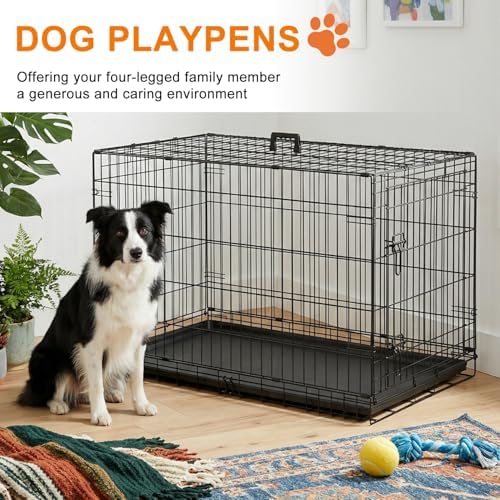 FDW | 42" Foldable Metal Dog Crate | Black | Cage - Image 2