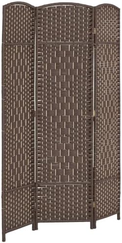 HOMCOM 3 Panel Room Divider 6 Ft Privacy Screen Hand-Woven Brown by HOMCOM