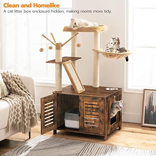 HOOBRO Cat Tree with Litter Box Enclosure, Cat Hammock, Hidden Litter Box - Image 2