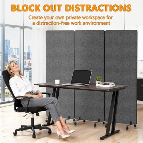 Soundproof Room Divider with Wheels, 66in Acoustic Room Divider Panel, 3 Panel - Image 4