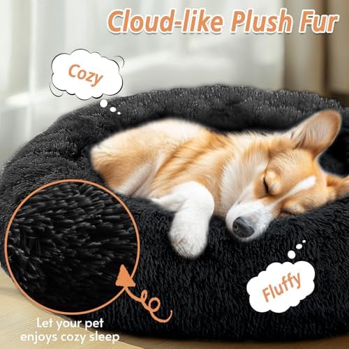 JOLLYVOGUE Dog Bed, Calming Anti-Anxiety Large Dog Bed, Fluffy Donut Cushion - Image 3