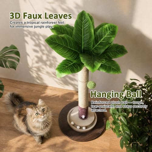 40" Cat Scratching Post, Natural Sisal Rope Cat Scratcher Tree - Image 3