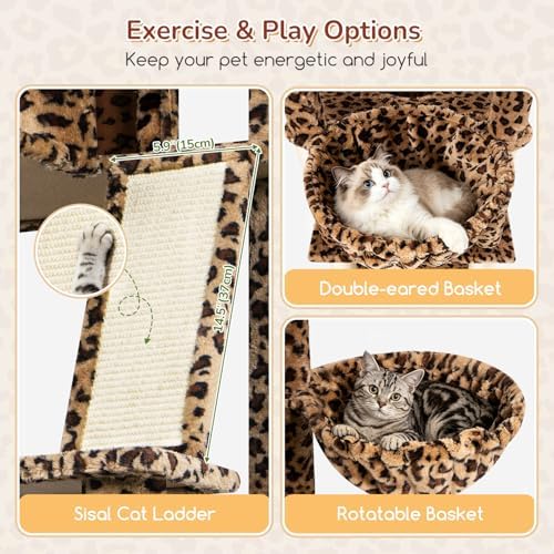 Globlazer 80in Extra Large Leopard Cat Tree Tower, Leopard Print - Image 4