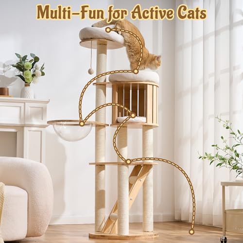 Modern Cat Tree Tower with Scratching Post, 61.5in Tall Cat Tree - Image 3