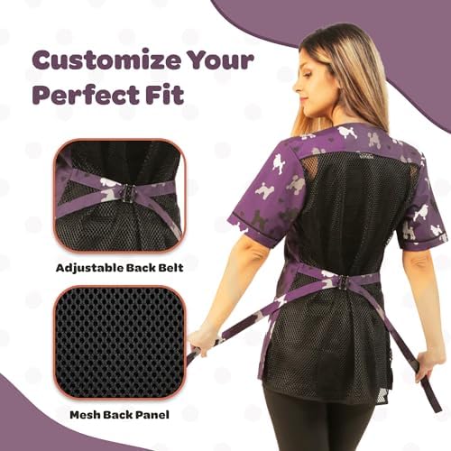 Ladybird Line 710 Purple Poodle Print Waterproof Dog Grooming Smock Hair and - Image 5