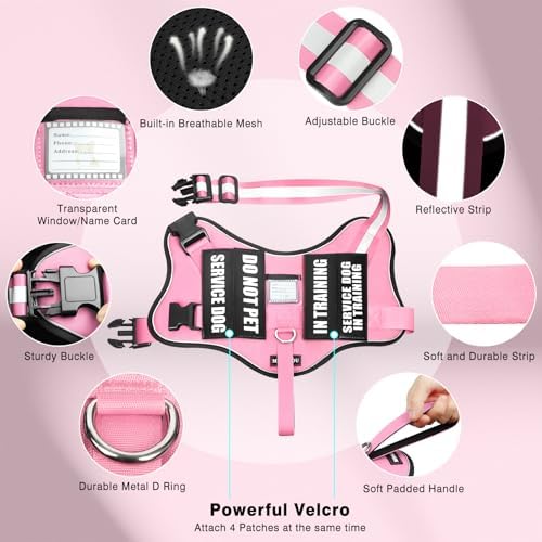 Service Dog Vest Harness and Leash Set+10 Patches, No Pull&Easy Walk Reflective - Image 3