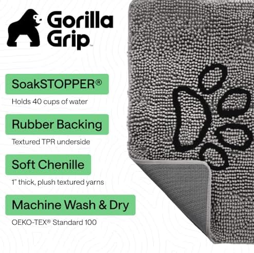 GORILLA GRIP SoakSTOPPER Dog Door Mat, Machine Wash and Dry, 48x30 Gray - Image 3