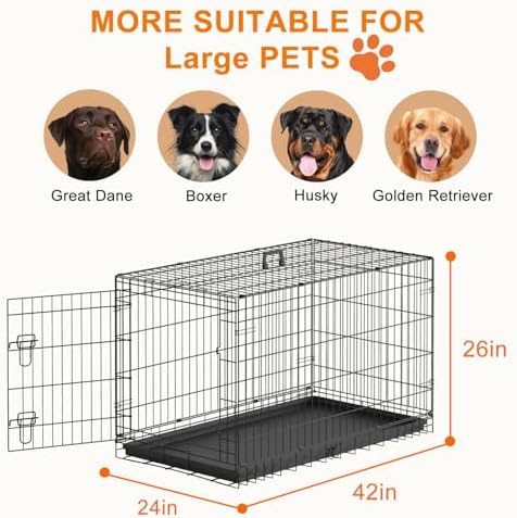 FDW | 42" Foldable Metal Dog Crate | Black | Cage - Image 3