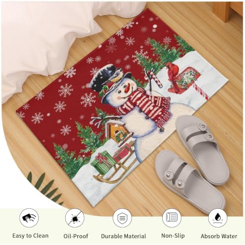 Giwawa Winter Snowman Bath Rug Red Bird Washable Bathroom Mat 16x24 Inch - Image 5