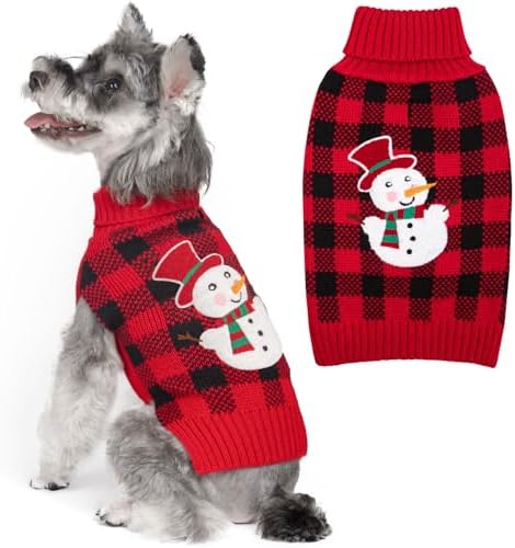 KYEESE Dog Christmas Sweater for Small Dogs with Red Buffalo Plaid Snowman by KYEESE