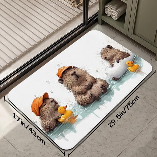 Cute Capybaras Swim Bath Mat 29.5"x17", Slim Low-Profile Fast Drying Super - Image 2