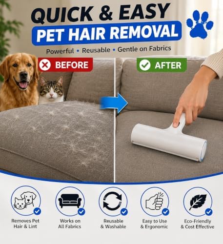 Pet Hair Remover Roller for Dogs and Cats, Reusable Self-Cleaning Lint Roller - Image 4