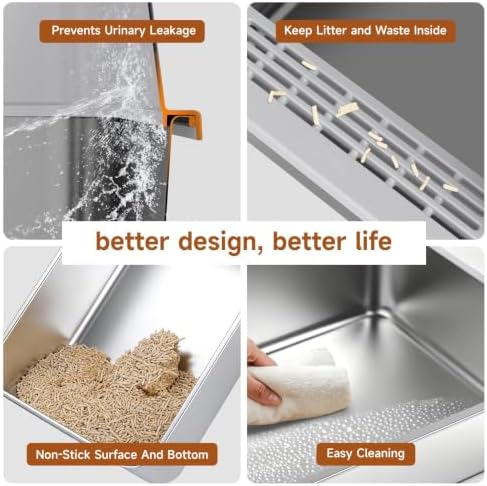 Stainless Steel XL Cat Litter Box, High‑Sides Anti‑Spill Metal Litter Pan - Image 5