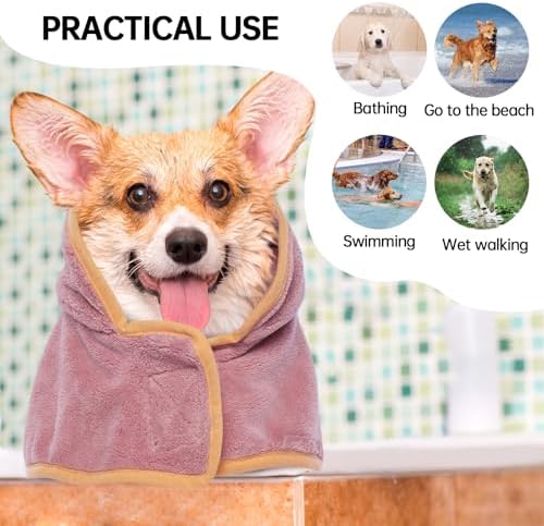 Dog Bathrobe, Fast Drying Coat, Super Absorbent Bath Towel Pink L - Image 5