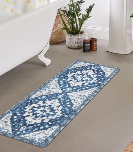 Uphome Boho Retro Bathroom Rug Runner Blue Non-Slip Soft Bath Mat Oriental by Uphome