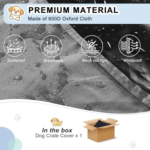 HiCaptain 48-Inch Dog Crate Cover, Waterproof Kennel Cover, Minimalist Gray - Image 3