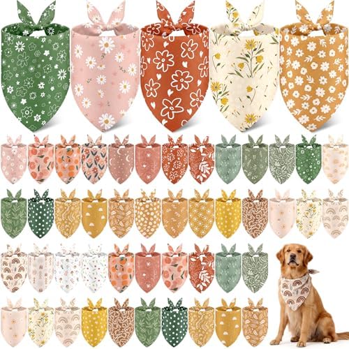 60 Pcs Summer Bandana for Dog Bulk Flower Dog Bandanas Adjustable Dogs Bibs Triangle Scarf Pet Costume for Small to Large Pet(Flower, Large) by Sanwuta