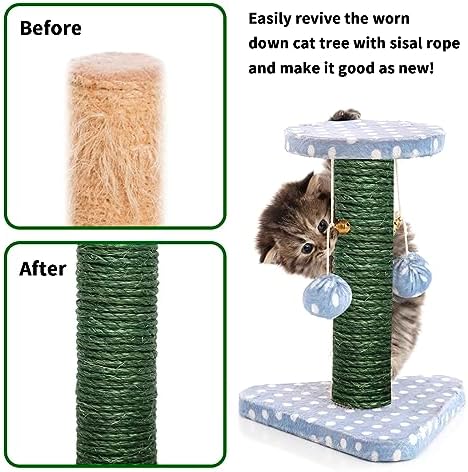 Green Sisal Rope, 1/4 Inch, for Cat Scratching Post, DIY Hemp Twine - Image 2