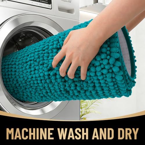 OLANLY Thick Chenille Small Bathroom Rugs Mats 24x16, Deep Lake - Image 4