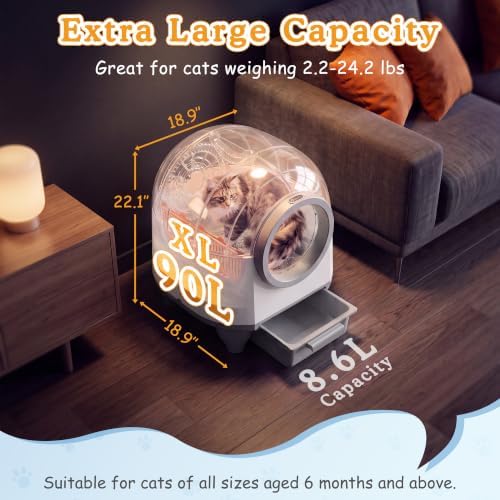 Greesum Enclosed Self-Cleaning Cat Litter Box, 90L XL, App Control - Image 2