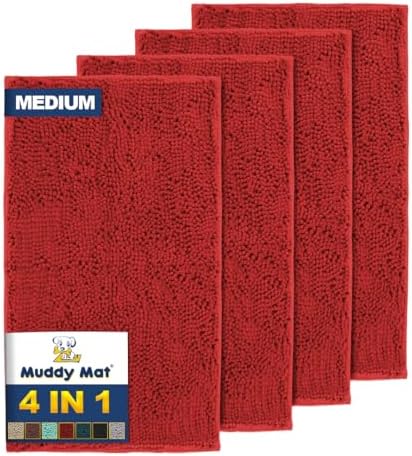 Muddy Mat® 4-Piece Red Medium 30"X19" AS-SEEN-ON-TV Highly Absorbent Microfiber by MuddyMat%C2%AE