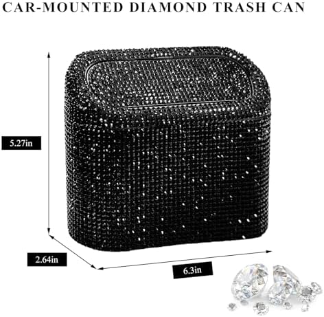 Bling Car Trash Can with Lid, Sparkly Mini Crystal Litter Container Auto - Image 2