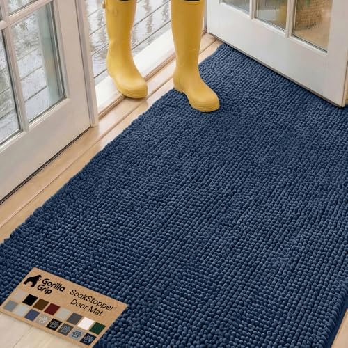 GORILLA GRIP SoakSTOPPER Dog Door Mat, Machine Wash and Dry, 60x36 Navy by GorillaGrip