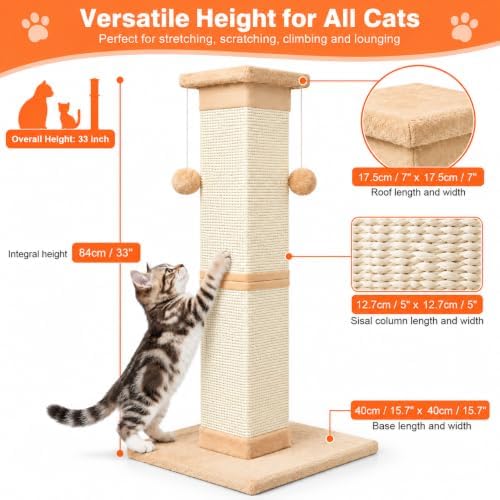 Cat Scratching Post 33 Inch Nature Sisal Cat Scratch Post - Image 2
