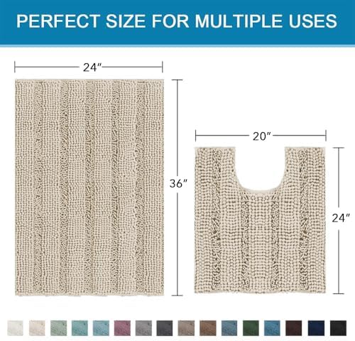 H.VERSAILTEX Bathroom Rug Sets 2 Piece Bath Mats Non Slip Thick Soft Chenille - Image 2