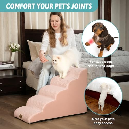 COZY KISS Dog Stairs for Small Dog 22.6" H, 5 Step Pet Ramp for Bed - Image 3