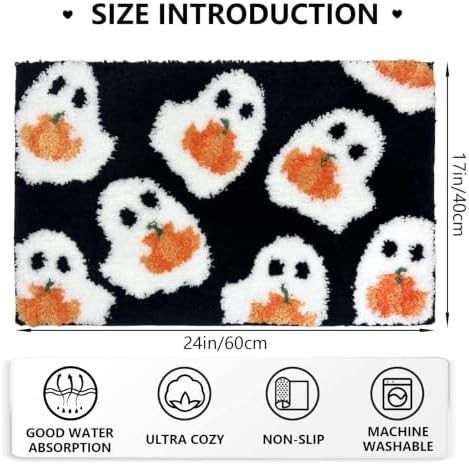 MEHOFOND Halloween Black Ghost Pumpkin Non-Slip Bathroom Rug, 17x24 Inch - Image 2