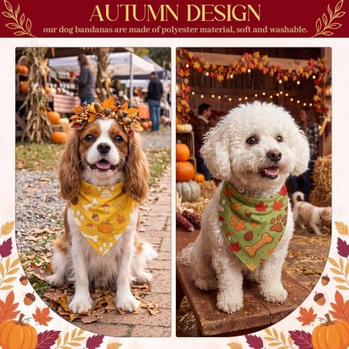 Preboun 100 Pcs Fall Paw Print Dog Bandanas Bulk, Autumn Thanksgiving Party - Image 2