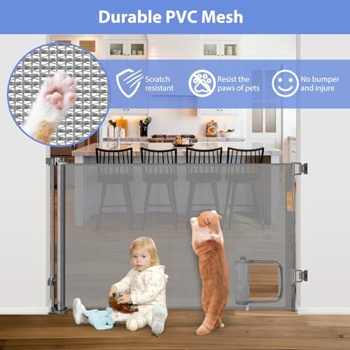Retractable Dog Gate with Cat Door 55" Wide Retractable Pet Gate with Cat Door - Image 3