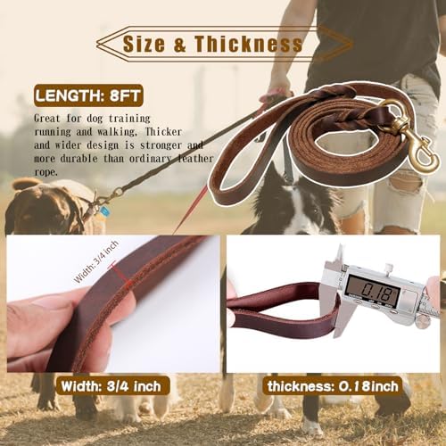 Leather Dog Leash 8ft x 3/4 inch, Strong Heavy Duty Genuine Leather Braided Dog - Image 3