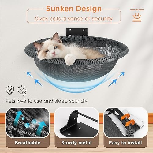 JUNSPOW Cat Hammock Wall Mounted, Foldable & Stable Cat Beds- Breathable Cat - Image 3