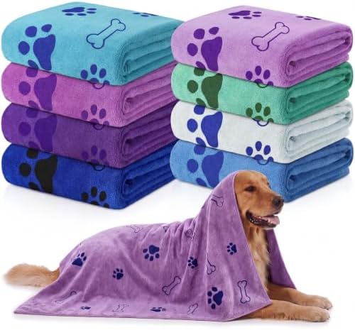 8 Pcs Dog Towel for Drying, 55 x 28 Inch, Dog Paw and Bone, Classic Color by Chumia