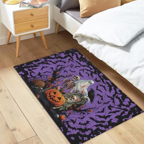 Giwawa Halloween Pumpkin Bath Rug Spooky Ghost Bat Bathtub Mat Washable Plush - Image 2