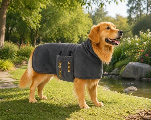 Dog Bathrobe Microfiber, Quick Dry Absorbent Adjustable Wrap Grey XL by AIWEKDOGBLANKETS